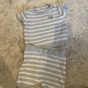 Stitch & Bean Knit 2pc Baby Set – Blue Stripe (6–9m)